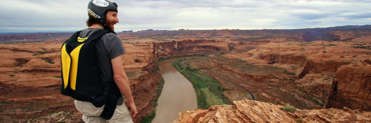 Larry Liebler prepares for BASE jump