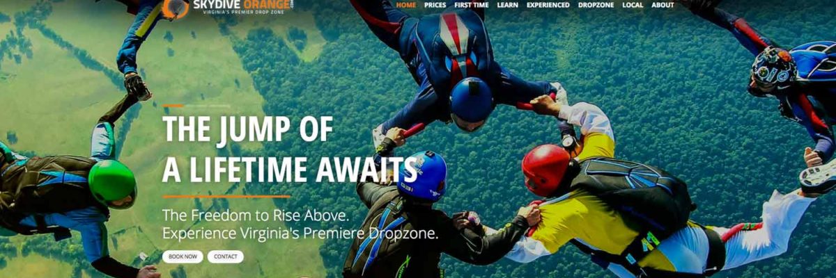 Website Home Page for Skydive Orange in Virginia