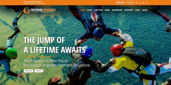 Website Home Page for Skydive Orange in Virginia