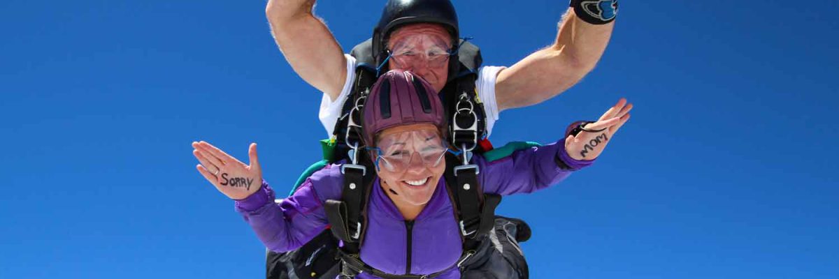 two skydivers enjoying a tandem skydive at skydive orange in virginia