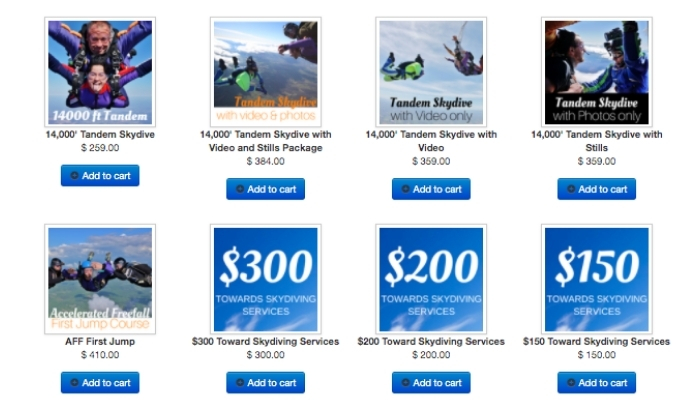 Skydiving Gift Card Options at Skydive Orange