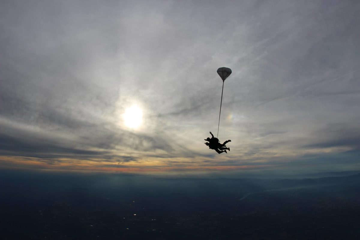 Skydiving from 14,000 feet at sunset