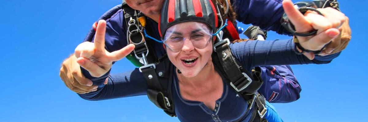 Happy Tandem Skydiving Student in Freefall