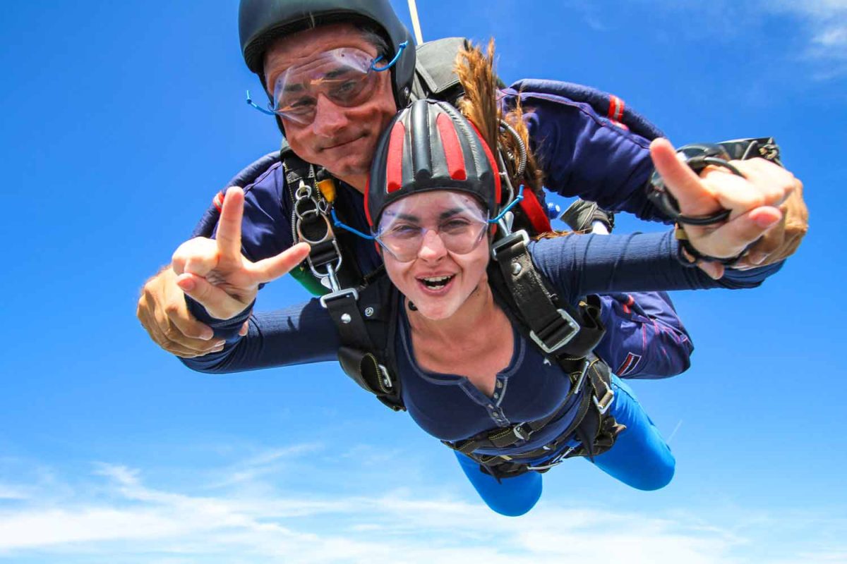 Happy Tandem Skydiving Student in Freefall