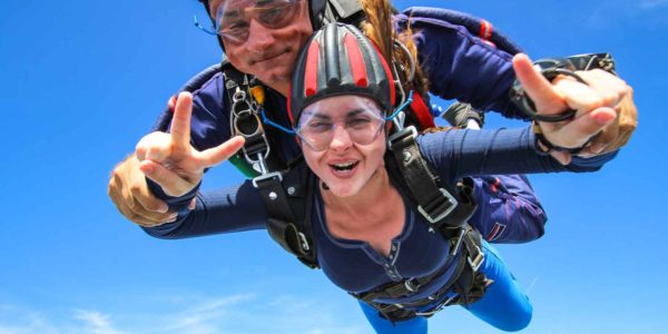 Happy Tandem Skydiving Student in Freefall