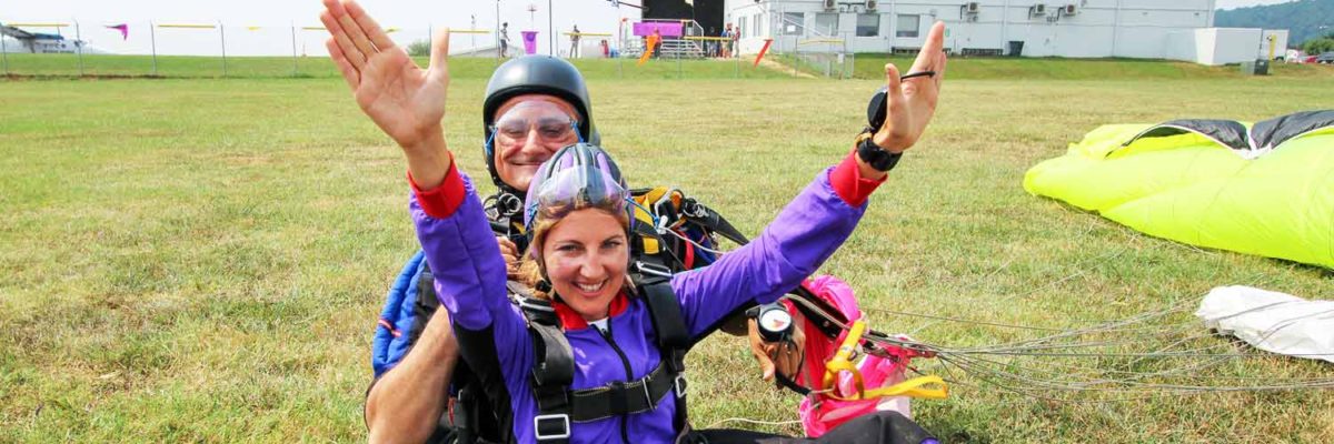 Happy Tandem Skydiving Student Landing at Skydive Orange