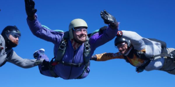 student makes first AFF jump towards skydiving license