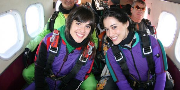 friends in skydiving airplane