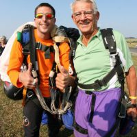 tandem student and instructor in landing area at Skydive Orange in VA