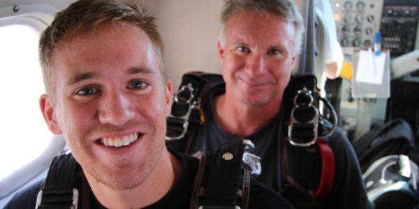 first time skydiver mentally prepares to jump