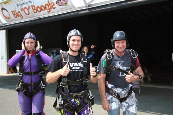 first time skydiver walking to plane