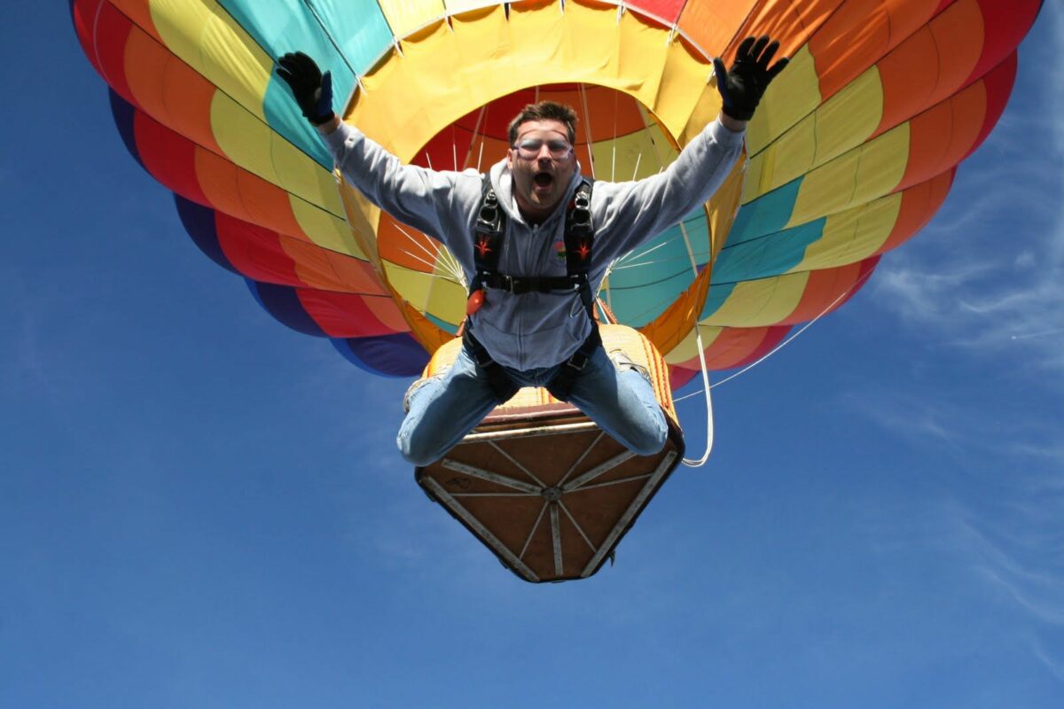 skydiver jumping from hot air balloon