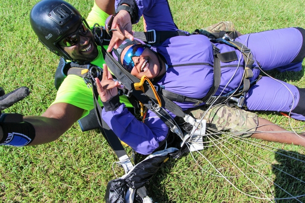 tandem skydiving student that just landed