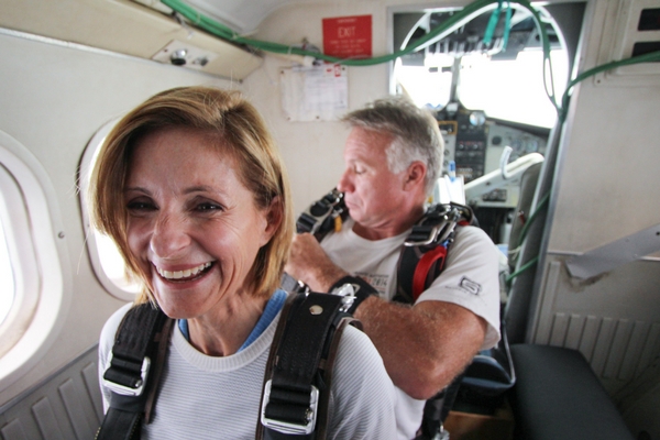 older woman goes skydiving