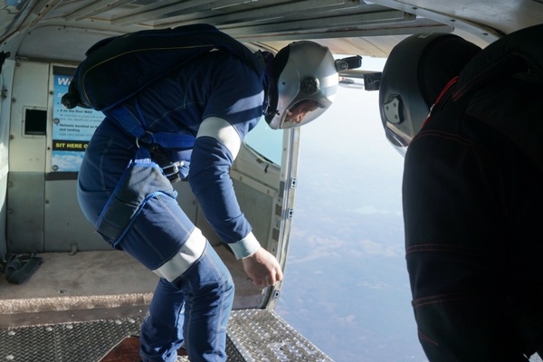 new skydiver about to make solo jump